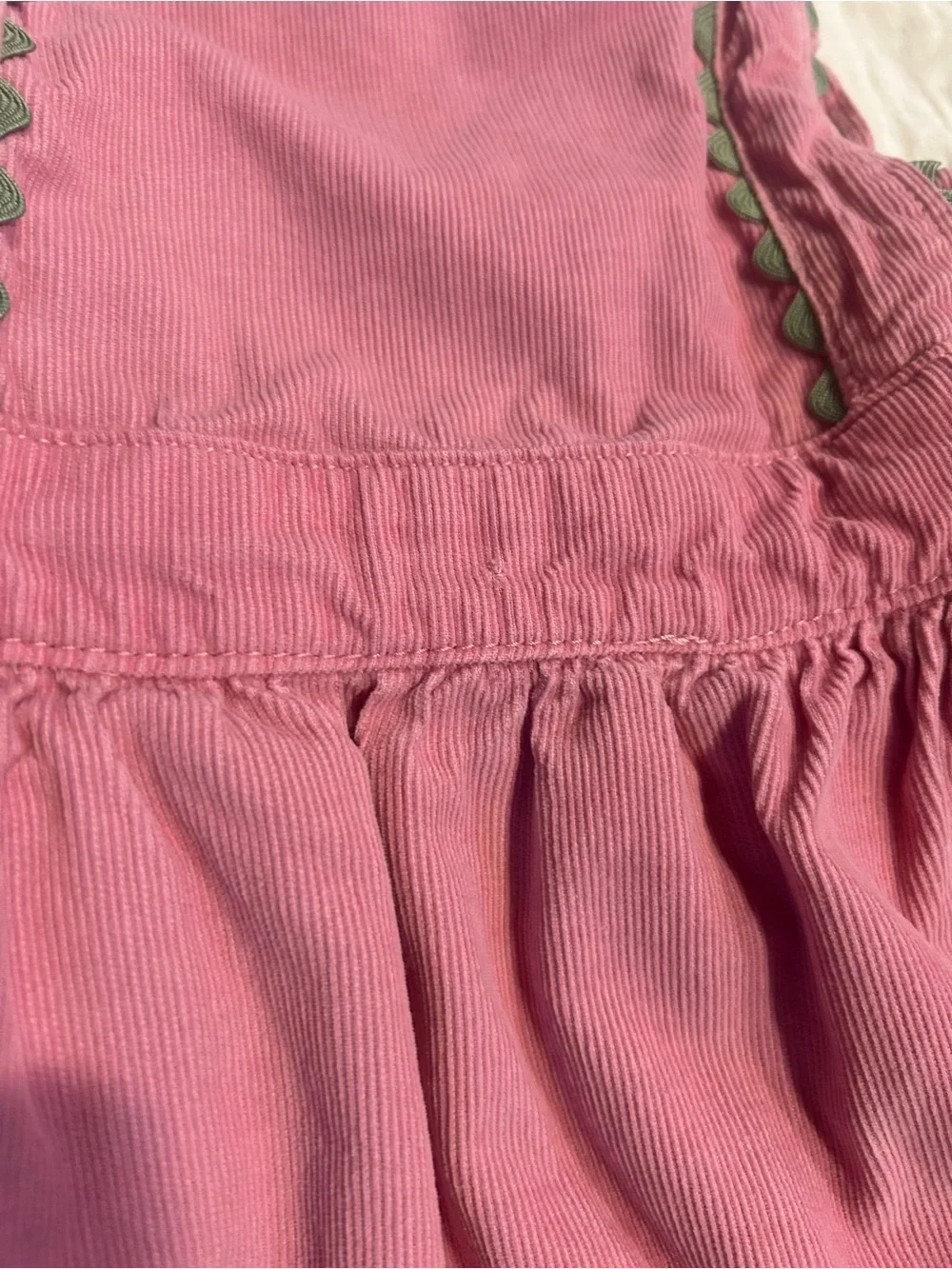 Mini Boden Pink Corduroy Pinafore Dress 6-7Y Floral Ruffle EUC